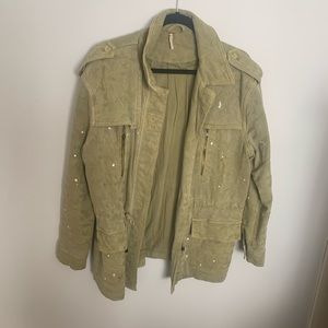 Free People Green Distressed Military Style Jacket